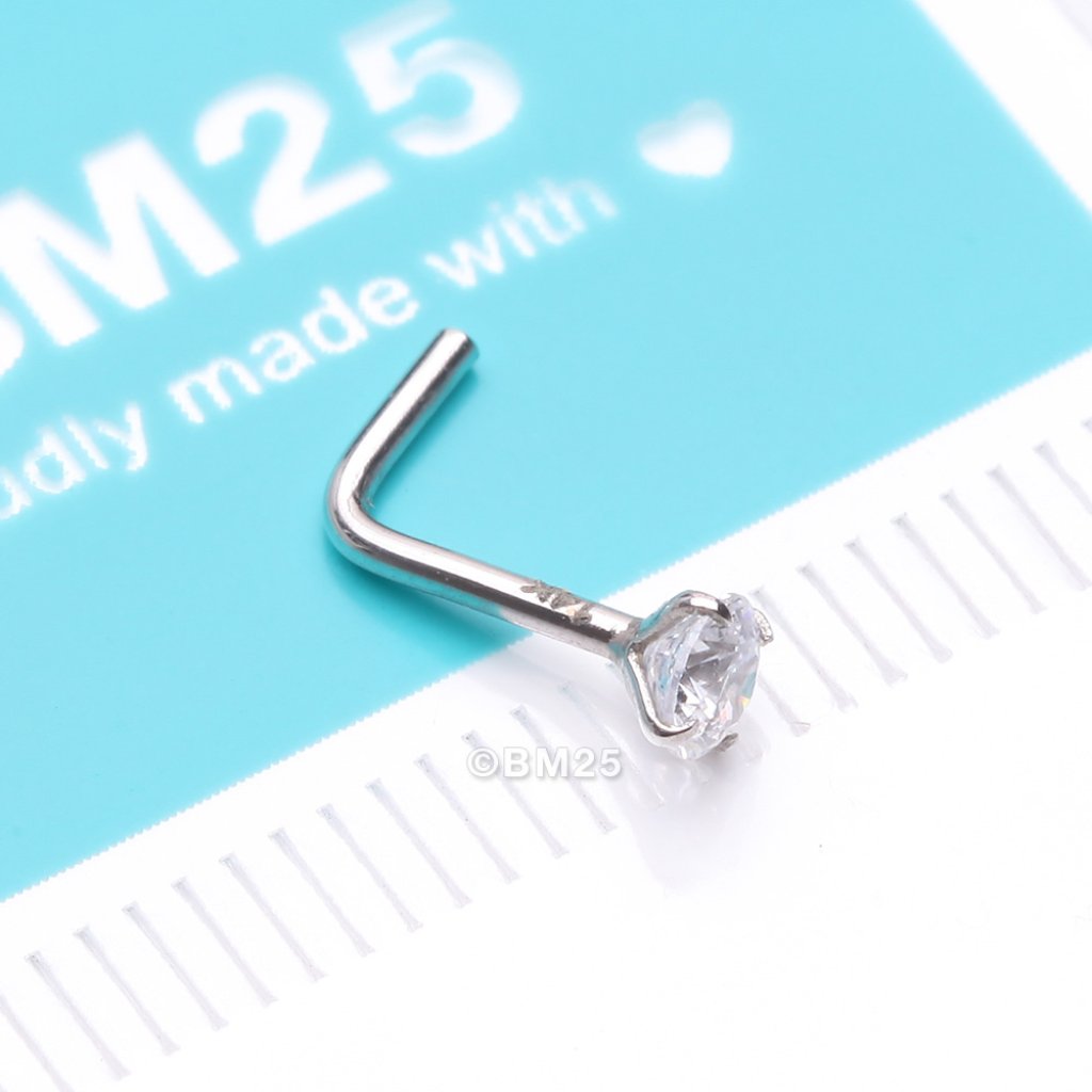 14 Karat White Gold Prong Set Gem Top L-Shaped Nose Ring 32$
